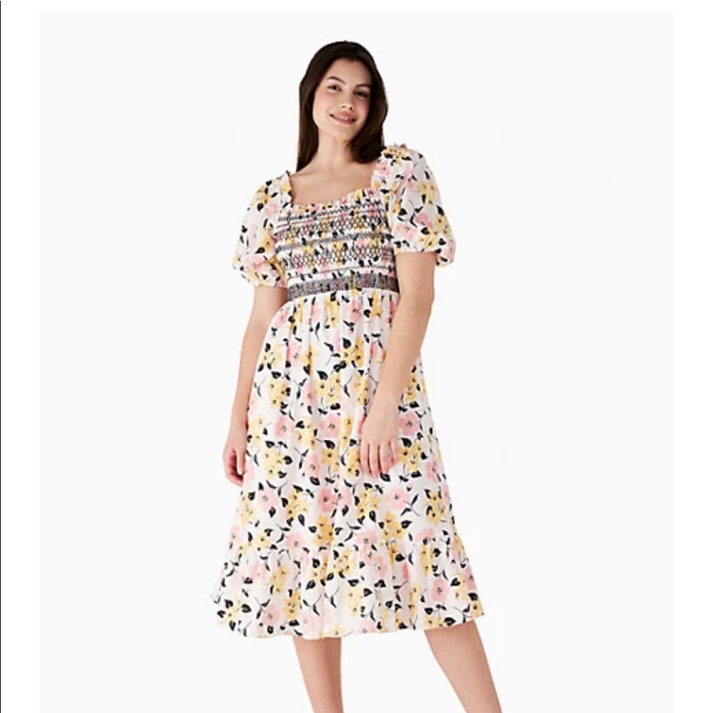 NEW Kate Spade Lily Blooms Smocked Midi Dress